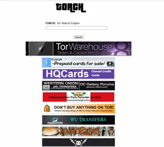 Search engine interface displaying dark web results